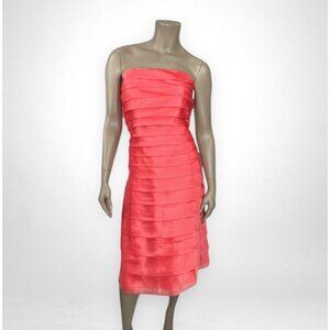 ALFRED SUNG 10 Strapless Tiered Pink Coral Organdy Dress Style D330 Wedding Prom